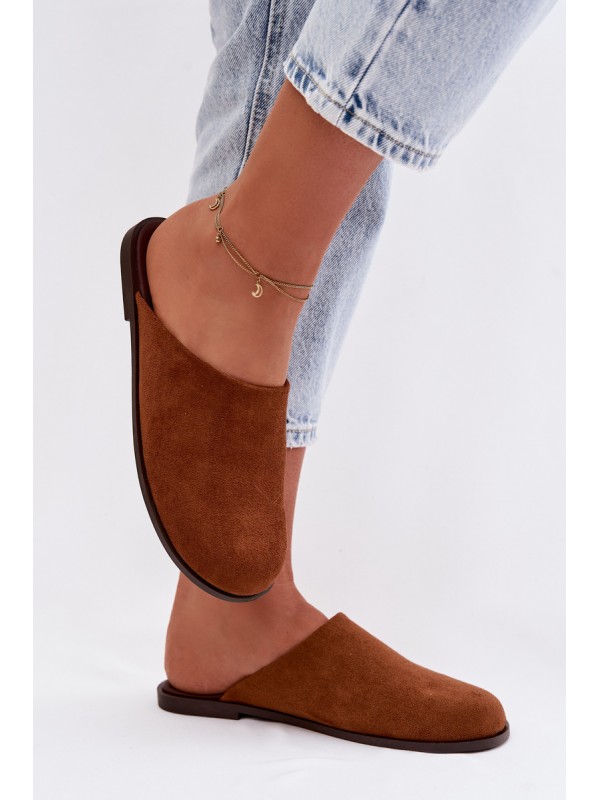 Women's Flat Eco Suede Camel Slides Veronelle