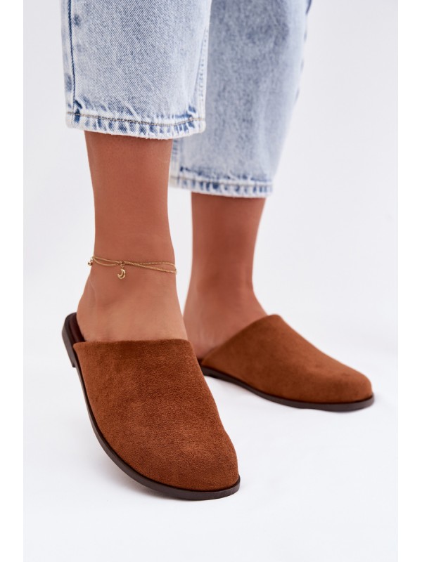 Women's Flat Eco Suede Camel Slides Veronelle