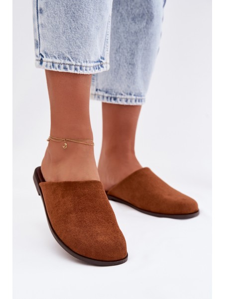 Women's Flat Eco Suede Camel Slides Veronelle