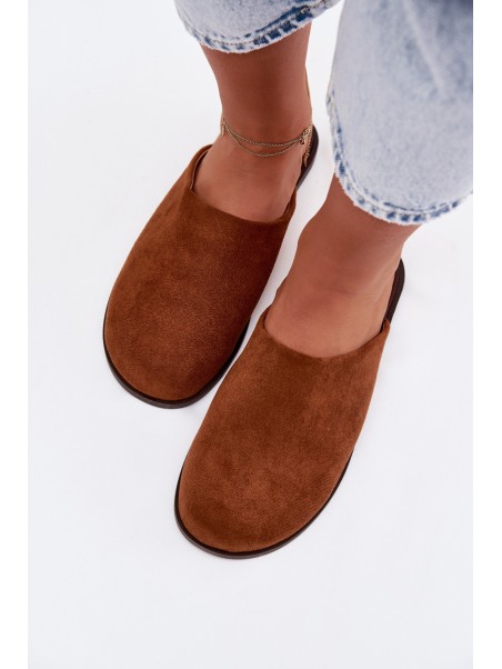Women's Flat Eco Suede Camel Slides Veronelle