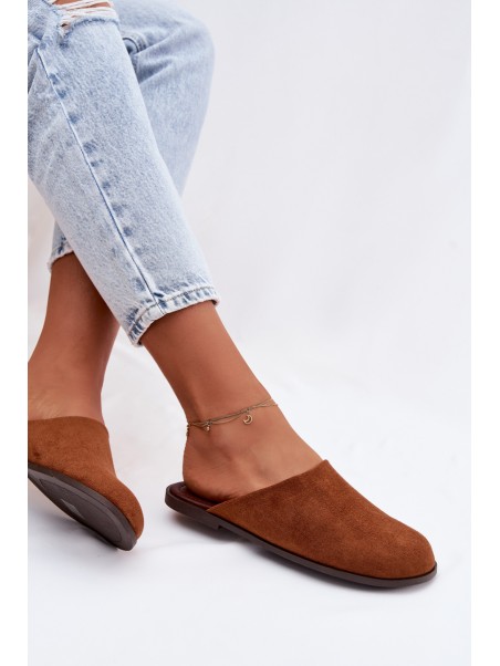 Women's Flat Eco Suede Camel Slides Veronelle