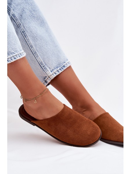 Women's Flat Eco Suede Camel Slides Veronelle