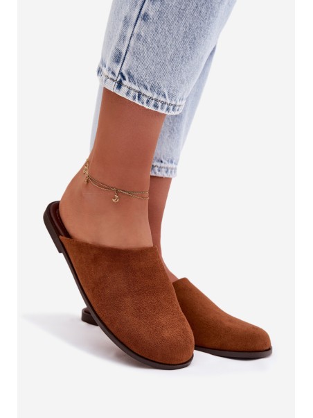 Women's Flat Eco Suede Camel Slides Veronelle