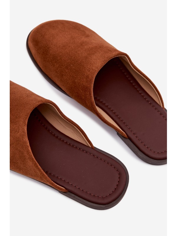 Women's Flat Eco Suede Camel Slides Veronelle
