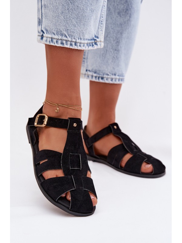 Women's Flat Black Roman Sandals Belanessa