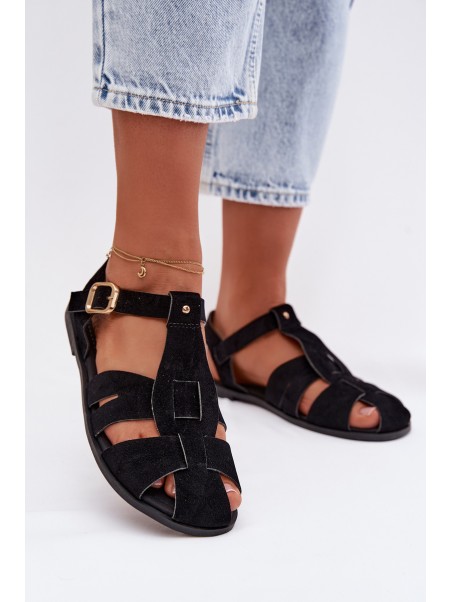 Women's Flat Black Roman Sandals Belanessa