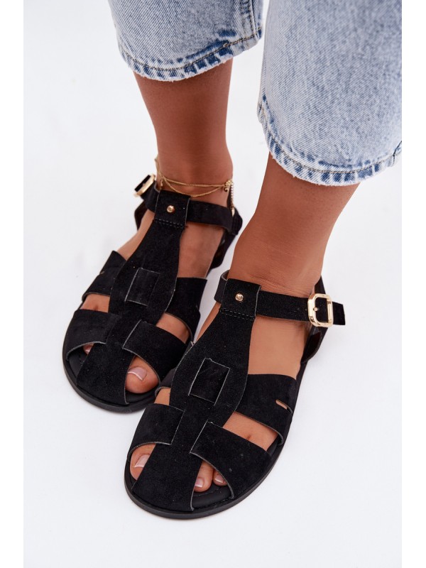Women's Flat Black Roman Sandals Belanessa