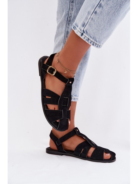 Women's Flat Black Roman Sandals Belanessa