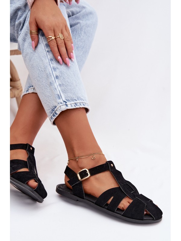 Women's Flat Black Roman Sandals Belanessa