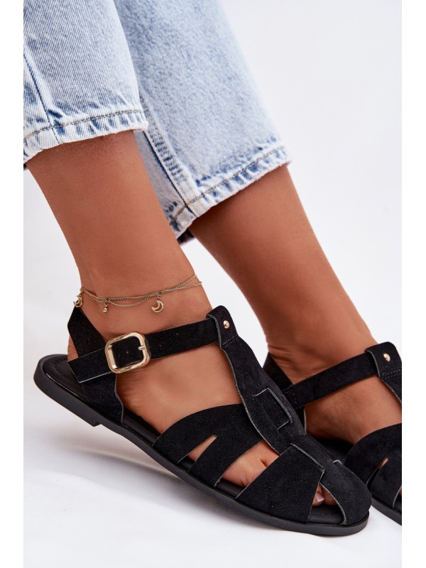 Women's Flat Black Roman Sandals Belanessa
