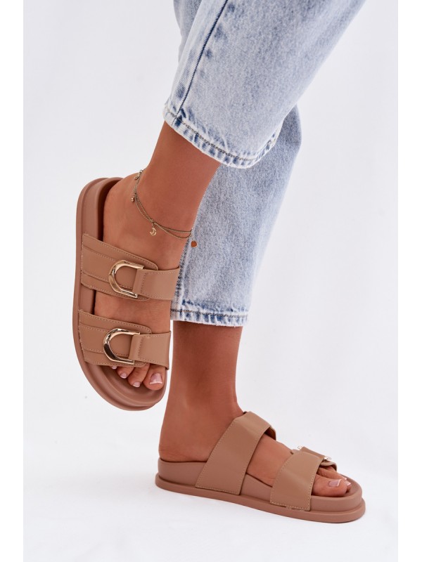 Eco Leather Women's Slides With Straps Dark Beige Rosinessa