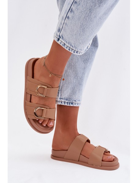 Eco Leather Women's Slides With Straps Dark Beige Rosinessa
