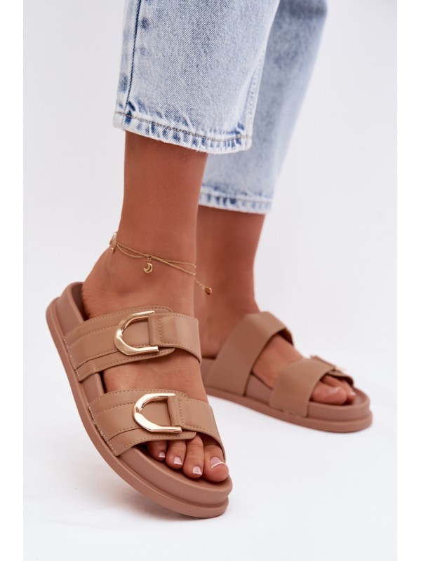 Eco Leather Women's Slides With Straps Dark Beige Rosinessa 2