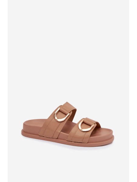 Eco Leather Women's Slides With Straps Dark Beige Rosinessa