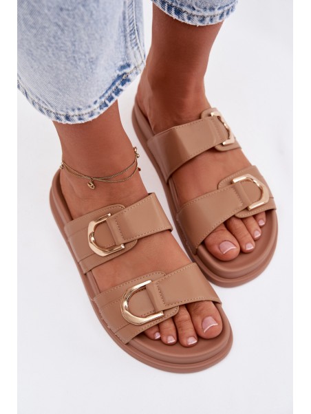 Eco Leather Women's Slides With Straps Dark Beige Rosinessa