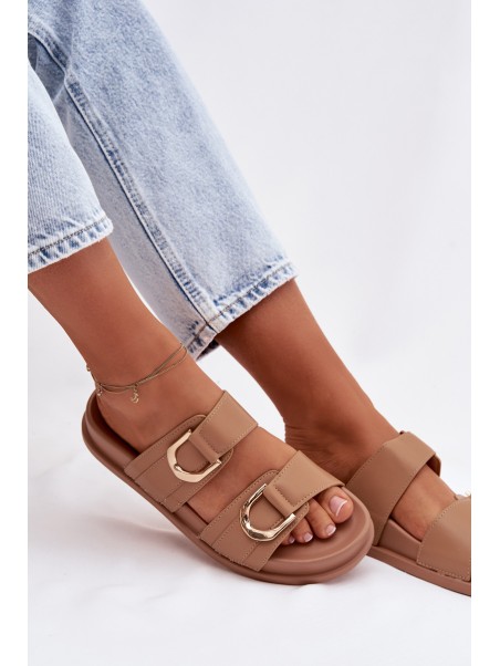 Eco Leather Women's Slides With Straps Dark Beige Rosinessa