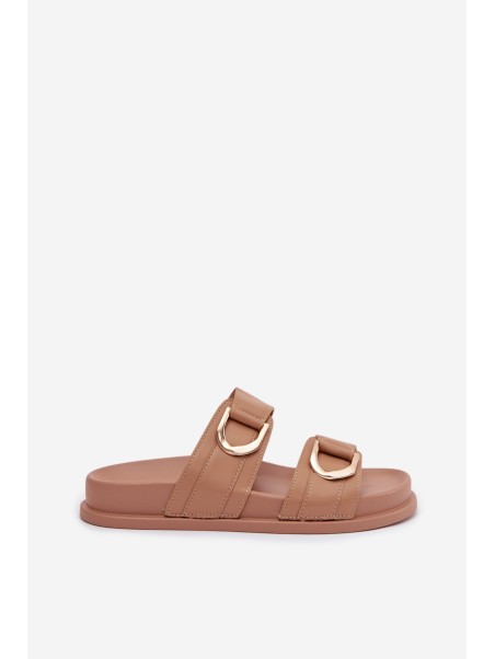 Eco Leather Women's Slides With Straps Dark Beige Rosinessa