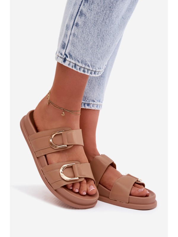 Eco Leather Women's Slides With Straps Dark Beige Rosinessa