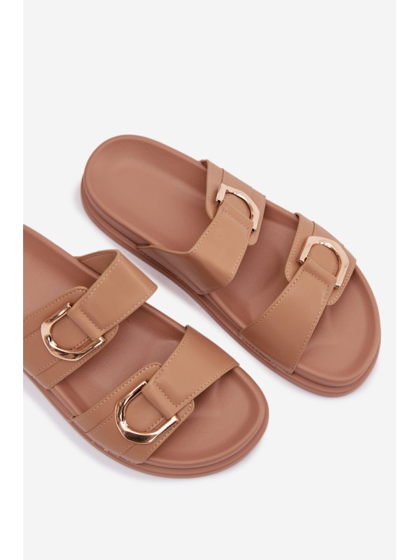 Eco Leather Women's Slides With Straps Dark Beige Rosinessa
