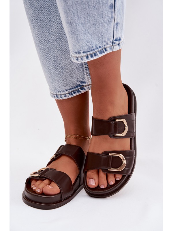 Eco Leather Women's Slides With Straps Chocolate Rosinessa