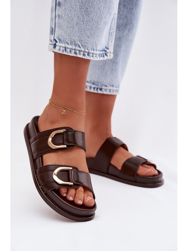 Eco Leather Women's Slides With Straps Chocolate Rosinessa 2