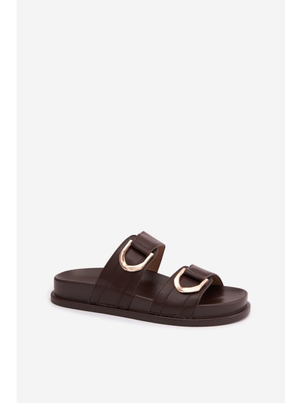 Eco Leather Women's Slides With Straps Chocolate Rosinessa