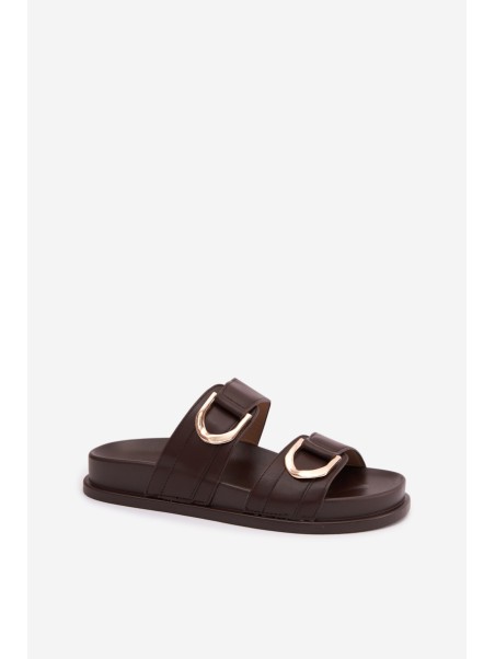 Eco Leather Women's Slides With Straps Chocolate Rosinessa