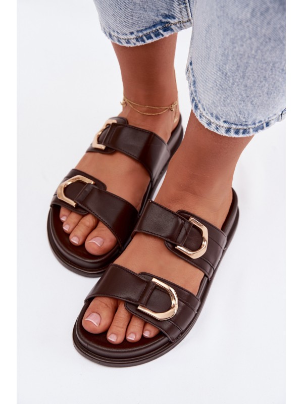 Eco Leather Women's Slides With Straps Chocolate Rosinessa