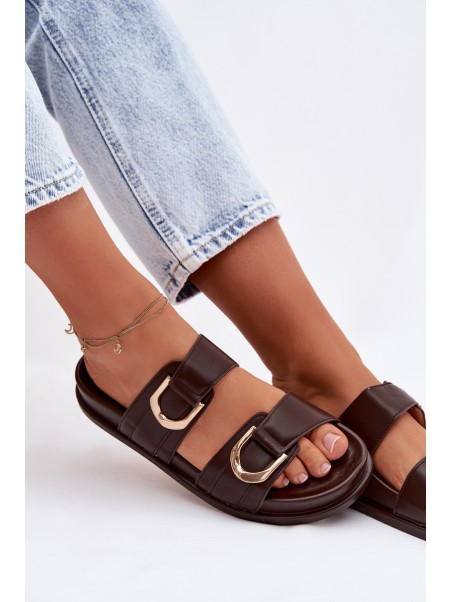 Eco Leather Women's Slides With Straps Chocolate Rosinessa