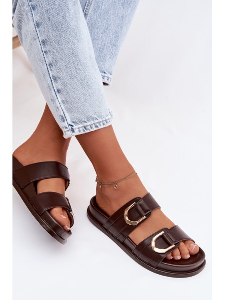 Eco Leather Women's Slides With Straps Chocolate Rosinessa