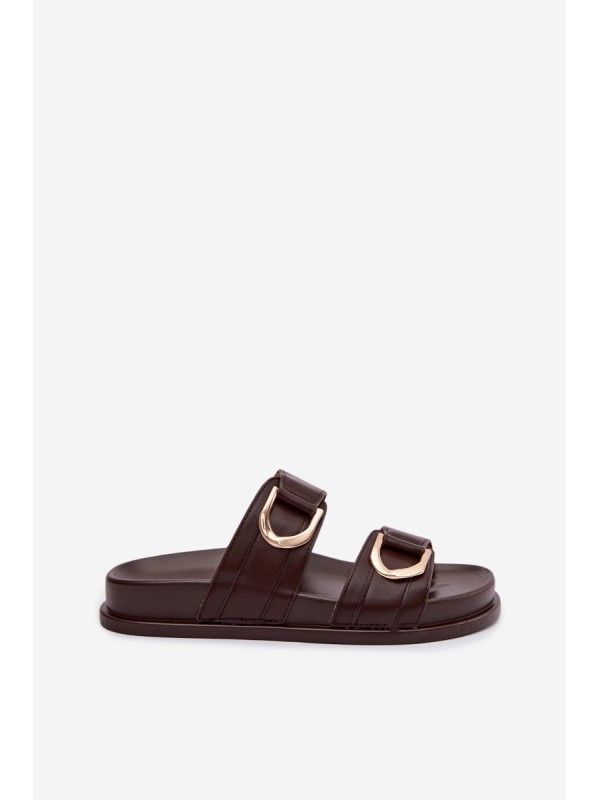 Eco Leather Women's Slides With Straps Chocolate Rosinessa