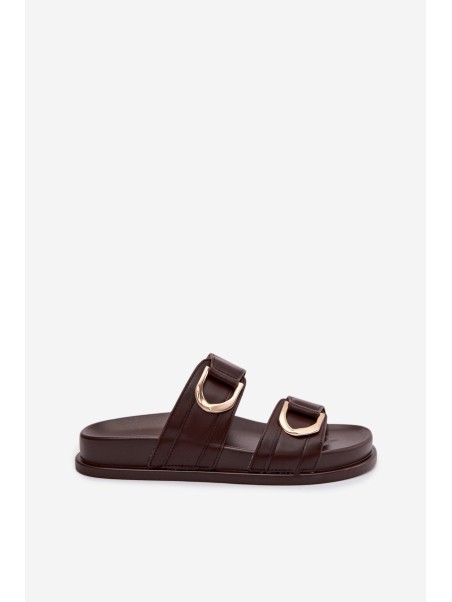 Eco Leather Women's Slides With Straps Chocolate Rosinessa