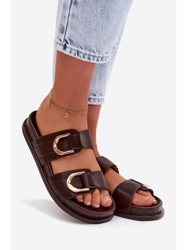 Eco Leather Women's Slides With Straps Chocolate Rosinessa