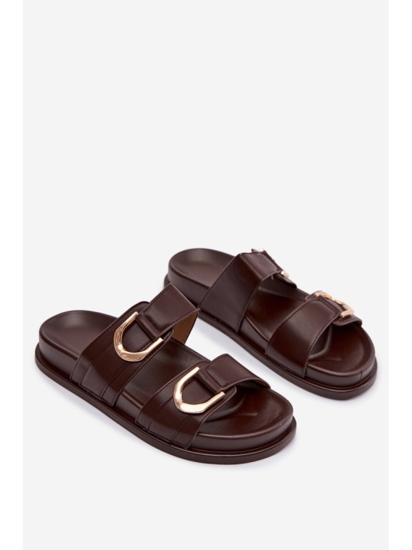 Eco Leather Women's Slides With Straps Chocolate Rosinessa