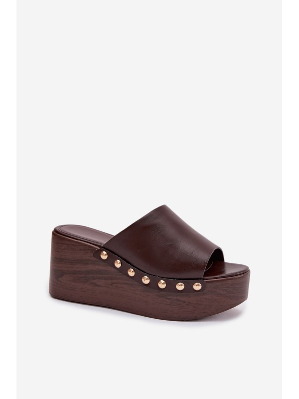 Women's Platform and Wedge Sandals With Gold Studs Chocolate Farinelle