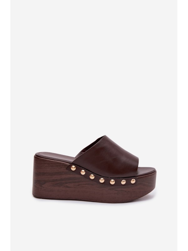 Women's Platform and Wedge Sandals With Gold Studs Chocolate Farinelle