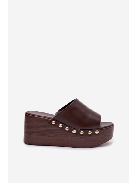 Women's Platform and Wedge Sandals With Gold Studs Chocolate Farinelle