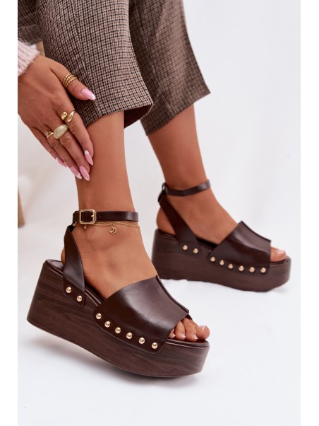 Women's Platform Sandals With Gold Buckles Chocolate Galorina