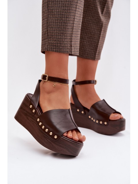 Women's Platform Sandals With Gold Buckles Chocolate Galorina 2