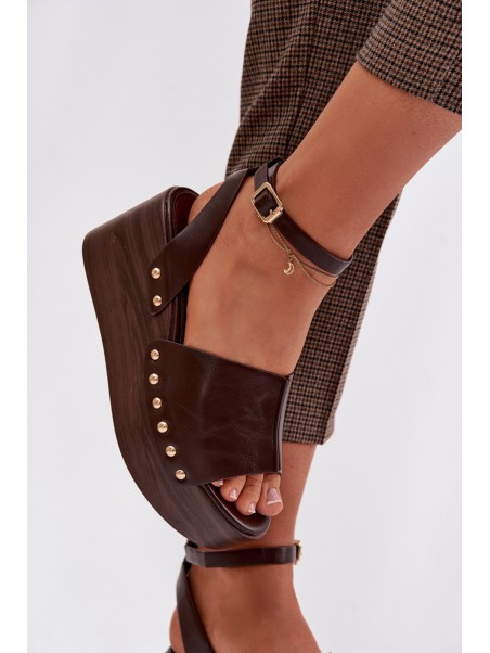Women's Platform Sandals With Gold Buckles Chocolate Galorina