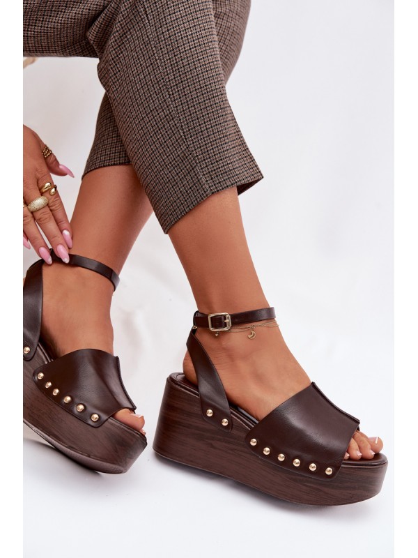 Women's Platform Sandals With Gold Buckles Chocolate Galorina