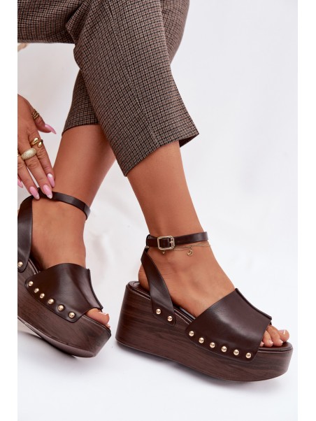 Women's Platform Sandals With Gold Buckles Chocolate Galorina