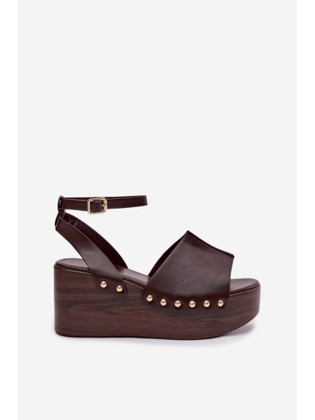 Women's Platform Sandals With Gold Buckles Chocolate Galorina