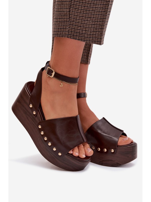 Women's Platform Sandals With Gold Buckles Chocolate Galorina
