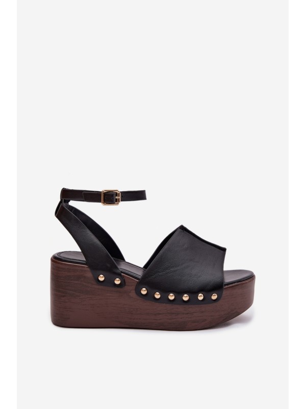 Women's Platform Sandals With Gold Buckles Black Galorina