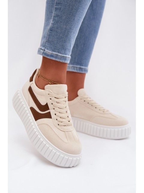 Women's Platform Sneakers With Eco Suede Beige Cadrina 2