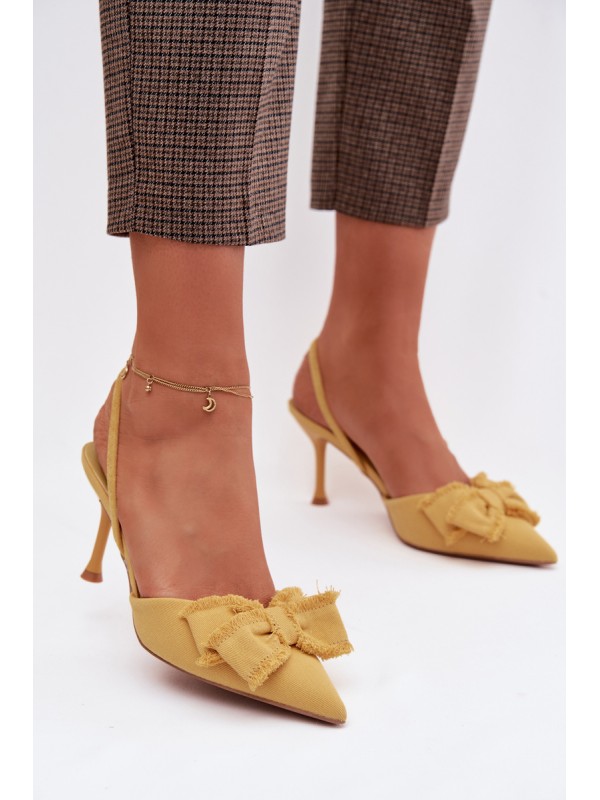 Women's High Heel Sandals with Bow Yellow Hestia