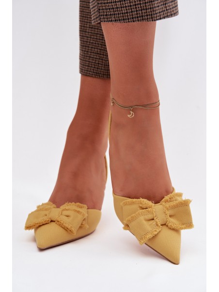 Women's High Heel Sandals with Bow Yellow Hestia