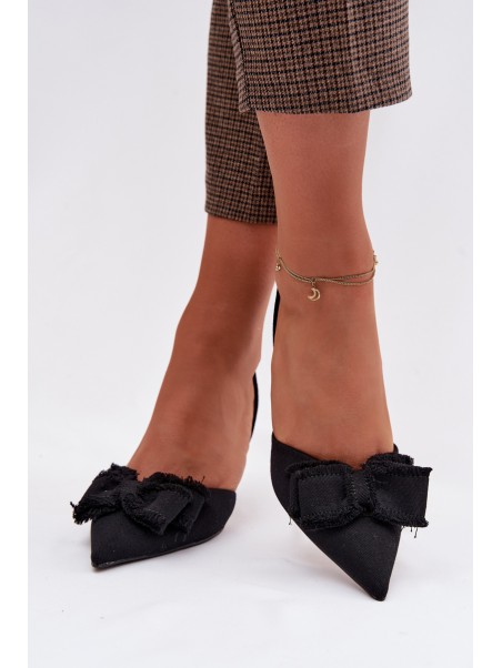 Women's High Heel Sandals With Bow Black Hestia
