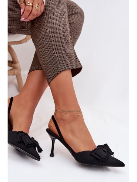 Women's High Heel Sandals With Bow Black Hestia